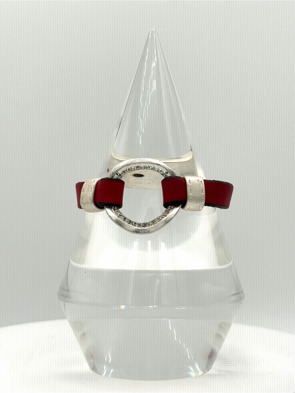 Red Leather Silver Plated Crystal Magnetic Modernist Woman’s Bracelet Jewelry